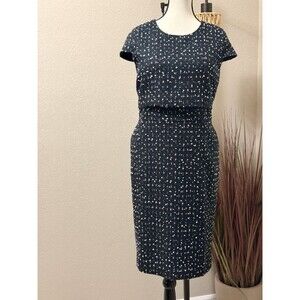 J. Crew Dress Navy & White Cap Sleeve Tweed Sheath Size 14 NWT